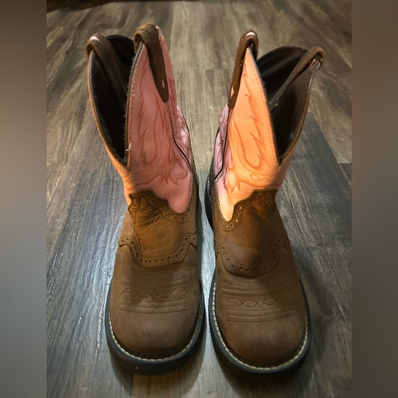 Justin Gypsy Boots Womens 8B Pink Brown Leather Cowgirl Western Rodeo - Picture 2 of 8